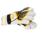 wei&szlig;e Fu&szlig;ballhandschuhe mit schwarz/gelbem Design