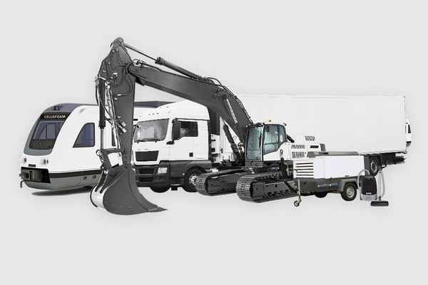 Sammlung von Zug, LKW, Bagger und Kompressor