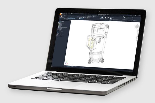 Laptop mit CAD-Zeichnung von Schallschutzmaterial