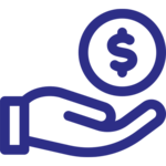 Blauer Icon mit einer Hand und Dollarzeichen