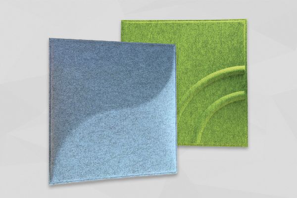 Zwei quadratische Deckeneinleger aus Vliespressteilen in Blau und Gr&uuml;n