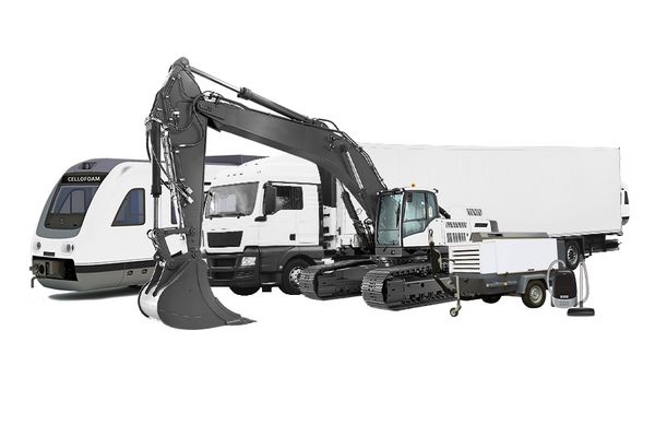 Sammlung von Zug, LKW, Bagger und Kompressor