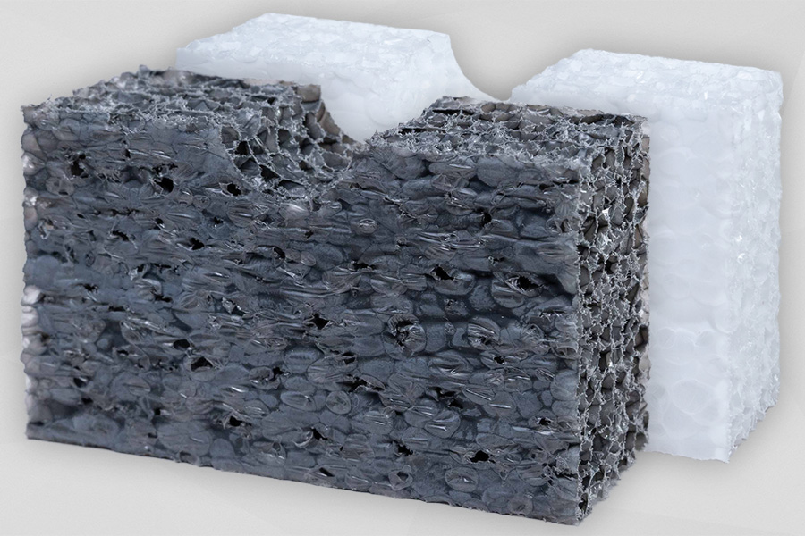 PE-Schaumstoff Cello® D 2600 Dunkelgraue und weiße Akustikplatte stehend nebeneinander