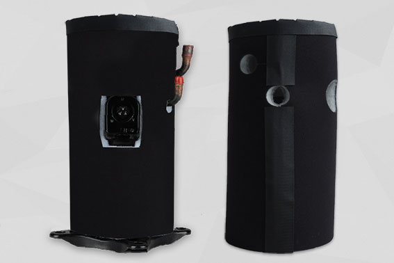 Osłony sprężarek SB Basic Schwarze Verdichterhülle stehend und um einen Komperessor gewickelt